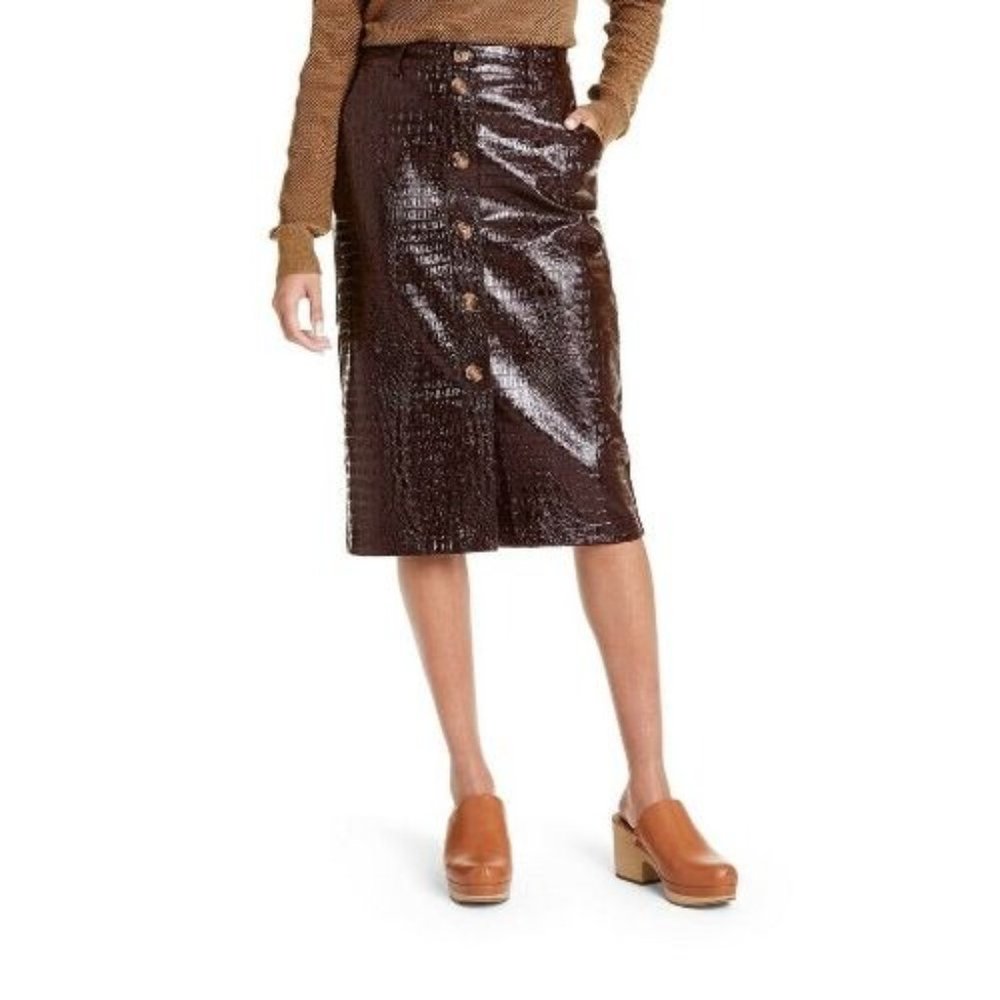 Women's Faux Leather Textured Pencil Skirt - Rachel Comey x Target Brown 0